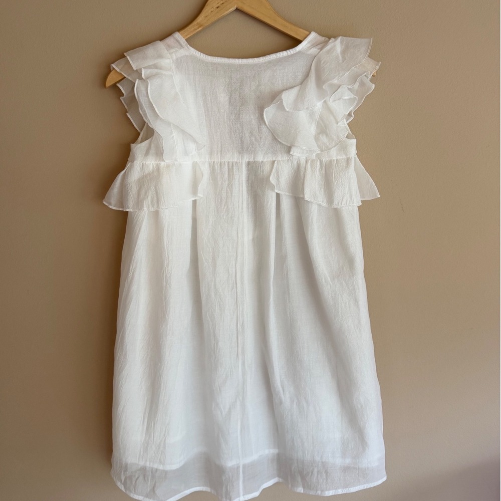 White Ruffle Sleeveless Frill Tie Back Flowy Dress Size Small